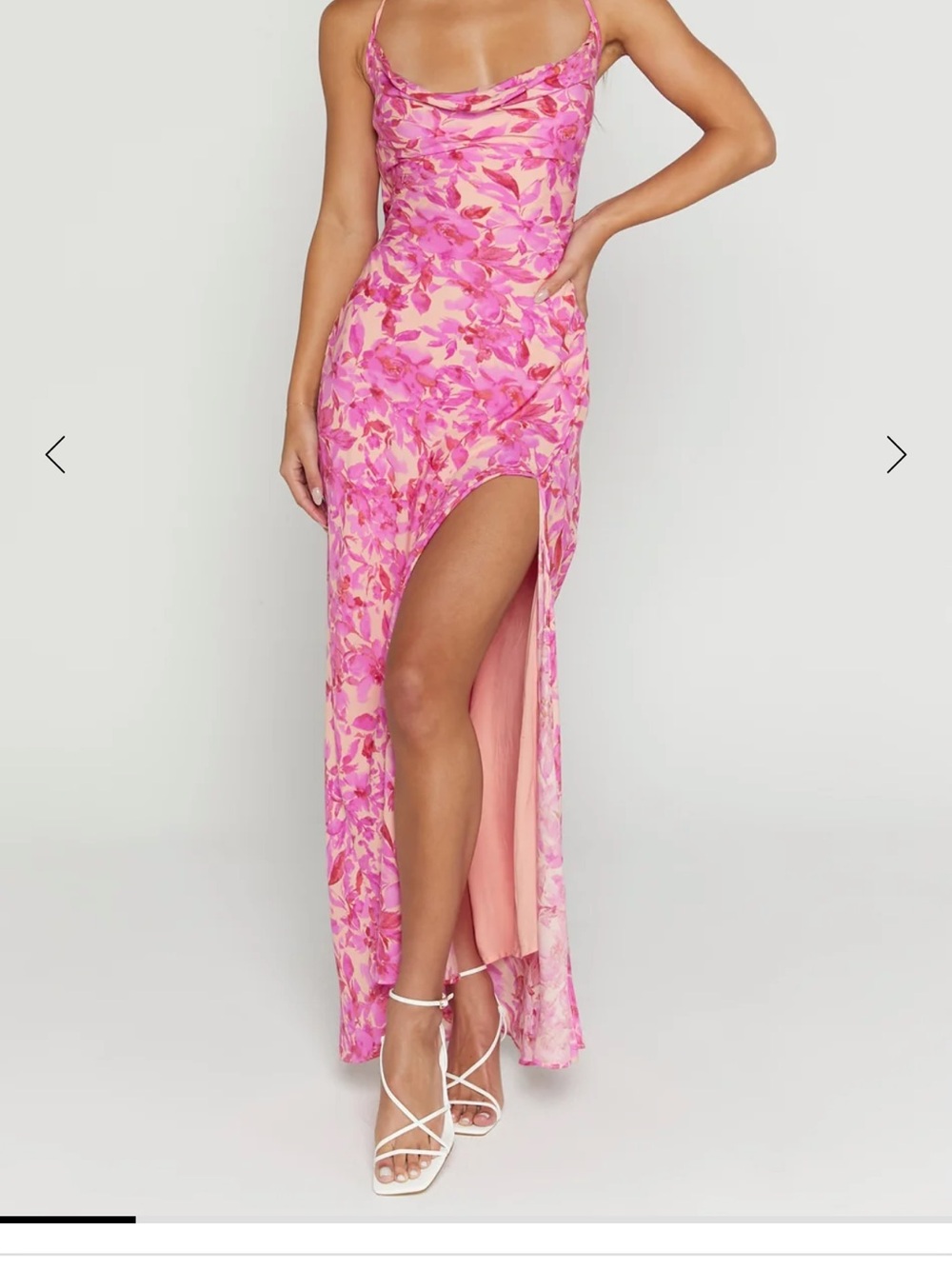 Showpo Pink Floral Cowl Neck Maxi Dress with High Slit